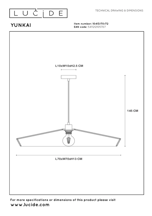 Lucide YUNKAI - Lámpara colgante - Ø 70 cm - 1xE27 - Natural - técnico